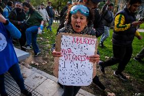 Retirees Protest Clashes With Police Outside National Congress - Buenos Aires