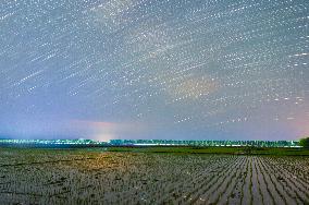 Starry Sky Over Rice Field - China