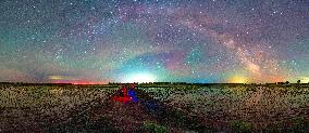 Starry Sky Over Rice Field - China