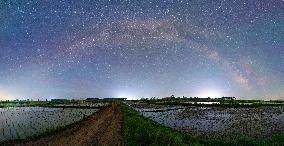 Starry Sky Over Rice Field - China