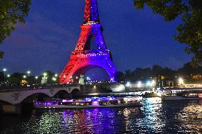 Eiffel Tower in the colors of Paris Saint-Germain - Paris