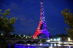 Eiffel Tower in the colors of Paris Saint-Germain - Paris