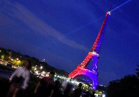 Eiffel Tower in the colors of Paris Saint-Germain - Paris