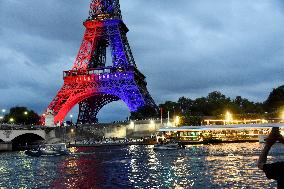 Eiffel Tower in the colors of Paris Saint-Germain - Paris