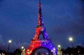Eiffel Tower in the colors of Paris Saint-Germain - Paris