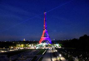 Eiffel Tower in the colors of Paris Saint-Germain - Paris
