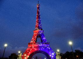 Eiffel Tower in the colors of Paris Saint-Germain - Paris