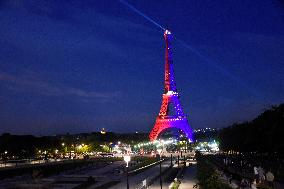 Eiffel Tower in the colors of Paris Saint-Germain - Paris