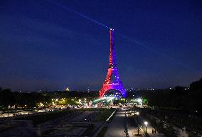 Eiffel Tower in the colors of Paris Saint-Germain - Paris