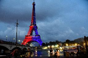 Eiffel Tower in the colors of Paris Saint-Germain - Paris