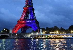 Eiffel Tower in the colors of Paris Saint-Germain - Paris
