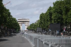 Champs-Elysees Prepares For PSG Victory Parade - Paris