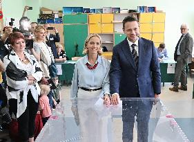 Polish Presidential Candidate Rafal Trzaskowski Votes - Warsaw