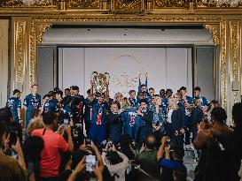 PSG team's players received at Elysee Palace - Paris