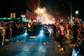 PSG Supporters Celebrate on The Champs Elysees - Paris