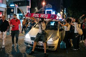 PSG Supporters Celebrate on The Champs Elysees - Paris