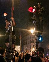 PSG Supporters Celebrate on The Champs Elysees - Paris