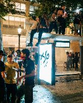 PSG Supporters Celebrate on The Champs Elysees - Paris