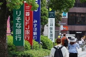 Bank signboards in Toyosu