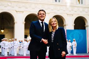Giorgia Meloni Welcomes Emmanuel Macron - Rome