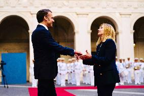 Giorgia Meloni Welcomes Emmanuel Macron - Rome