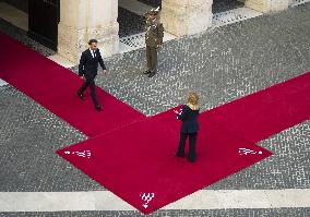 Giorgia Meloni Welcomes Emmanuel Macron - Rome