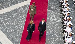 Giorgia Meloni Welcomes Emmanuel Macron - Rome