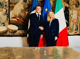 Giorgia Meloni Welcomes Emmanuel Macron - Rome