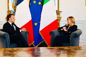 Giorgia Meloni Welcomes Emmanuel Macron - Rome