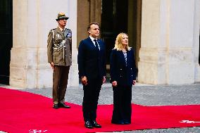 Giorgia Meloni Welcomes Emmanuel Macron - Rome