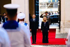 Giorgia Meloni Welcomes Emmanuel Macron - Rome
