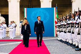 Giorgia Meloni Welcomes Emmanuel Macron - Rome