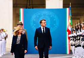 Giorgia Meloni Welcomes Emmanuel Macron - Rome