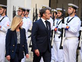 Giorgia Meloni Welcomes Emmanuel Macron - Rome
