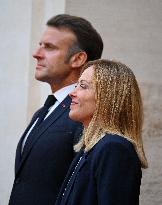 Giorgia Meloni Welcomes Emmanuel Macron - Rome
