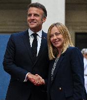 Giorgia Meloni Welcomes Emmanuel Macron - Rome
