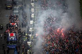 PSG parade on the Champs-Elysees avenue - Paris