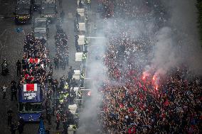 PSG parade on the Champs-Elysees avenue - Paris