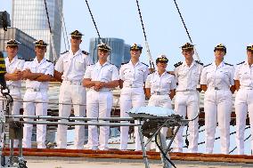 Princess Leonor Arriving On Board Juan Sebastian Elcano - NYC