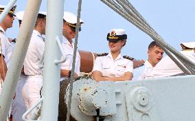Princess Leonor Arriving On Board Juan Sebastian Elcano - NYC