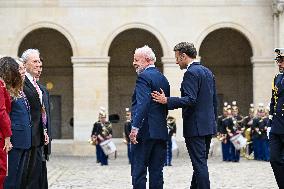 Brazil's President Official Welcoming Ceremony at The Hotel Des Invalides in Paris