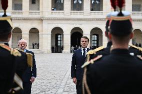 Brazil's President Official Welcoming Ceremony at The Hotel Des Invalides in Paris