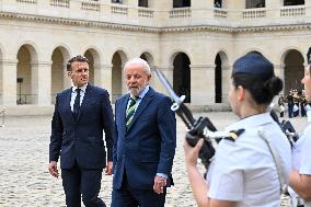 Brazil's President Official Welcoming Ceremony at The Hotel Des Invalides in Paris