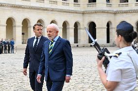 Brazil's President Official Welcoming Ceremony at The Hotel Des Invalides in Paris