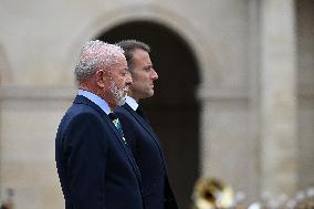 Brazil's President Official Welcoming Ceremony at The Hotel Des Invalides in Paris