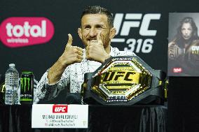 Merab Dvalishvili Gestures During the UFC 316 Press Conference