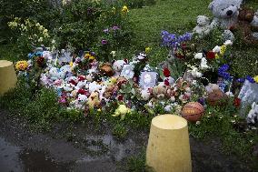 A memorial of a family killed in Russian missile strike