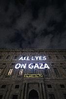 Protest Message All Eyes on Gaza Projected in Milan