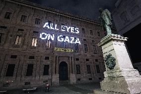 Protest Message All Eyes on Gaza Projected in Milan