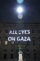 Protest Message All Eyes on Gaza Projected in Milan